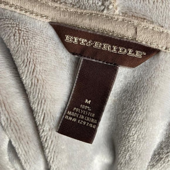 BIT & BRIDLE Light Gray Draped Faux Fur Hooded Fleece Open Sleeveless Vest M - Picture 7 of 9